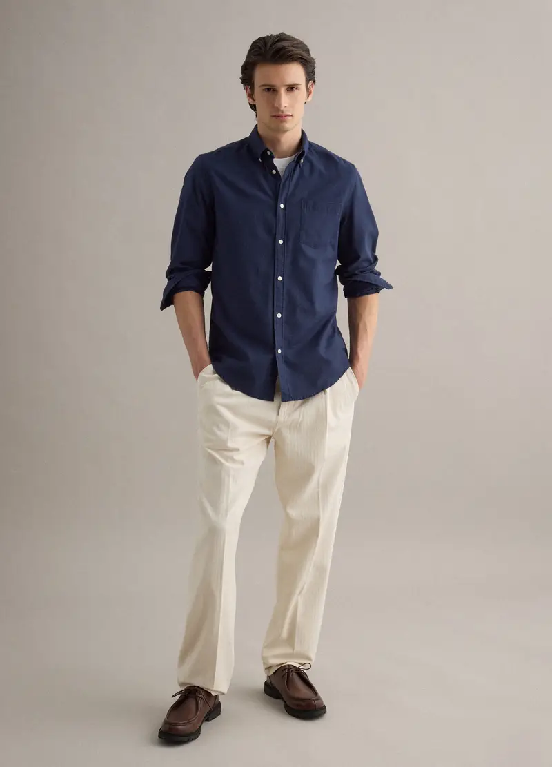 Camicia Blu A Maniche Lunghe In Puro Cotone, Uomo, Blu miniatura 2