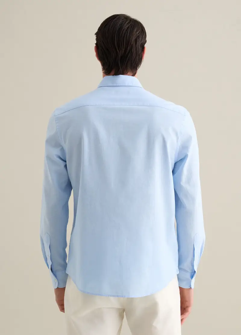 PIOMBO, Camicia Da Uomo In Cotone E Lino Azzurra Regular Fit Con Tasca, Azzurro, Taglia: M miniatura 3