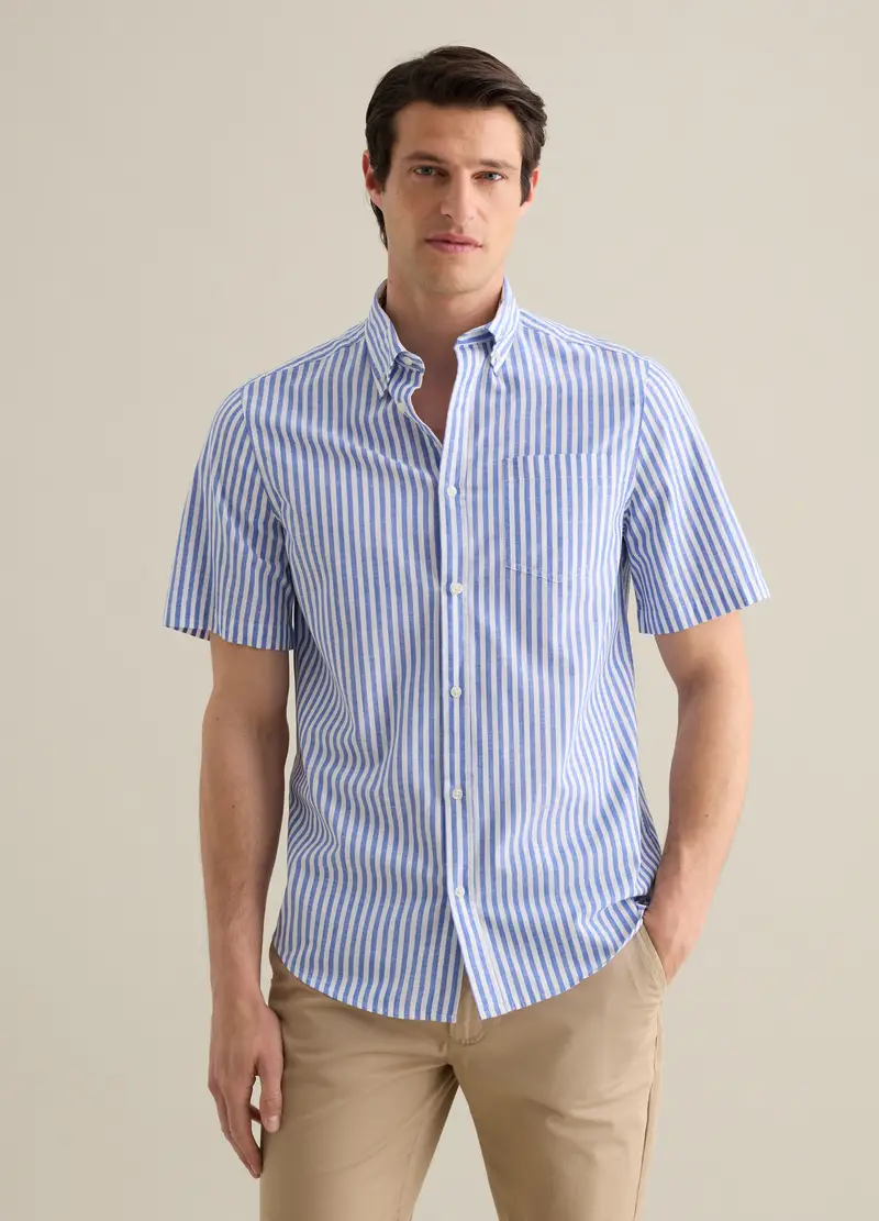 Camicia Da Uomo In Puro Cotone Multicolor Regular Fit Con Taschino, Multicolor