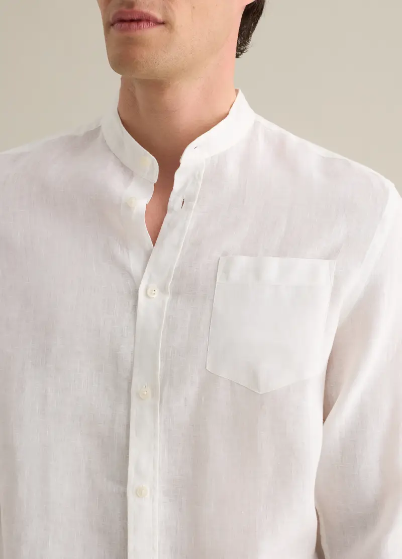 PIOMBO, Camicia Da Uomo In Puro Lino Bianco Regular Fit, Bianco, Taglia: M miniatura 2