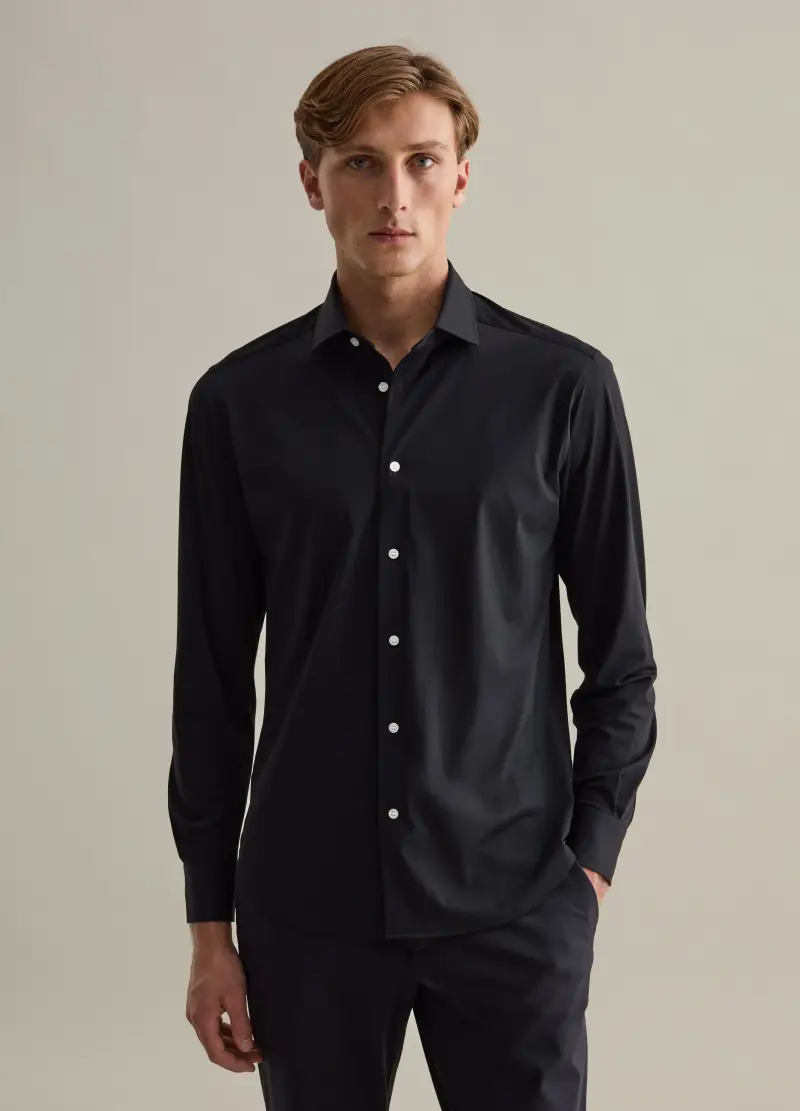 Camicia Easy Iron In Tessuto Tecnico Contemporary, Uomo, Nero miniatura 2