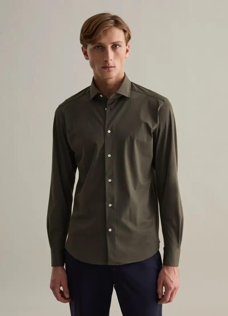 Camicia Easy Iron In Tessuto Tecnico Contemporary, Uomo, Verde miniatura 2