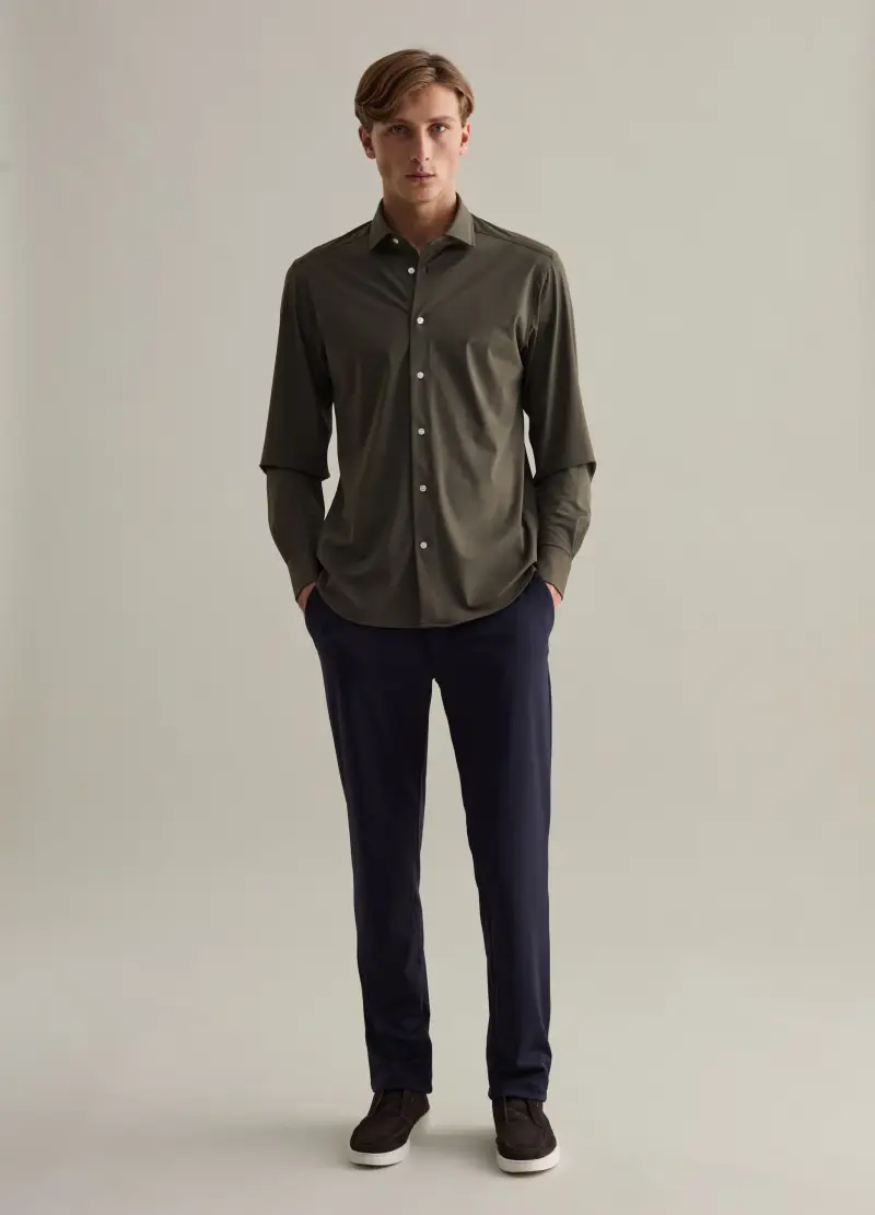 Camicia Easy Iron In Tessuto Tecnico Contemporary, Uomo, Verde