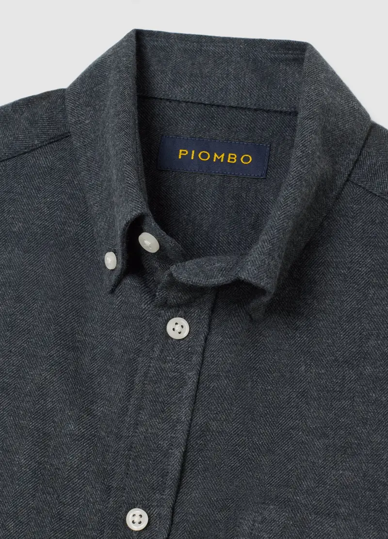 Camicia Grigia A Maniche Lunghe In Puro Cotone Flanella Regular Fit, Uomo, Grigio miniatura 2