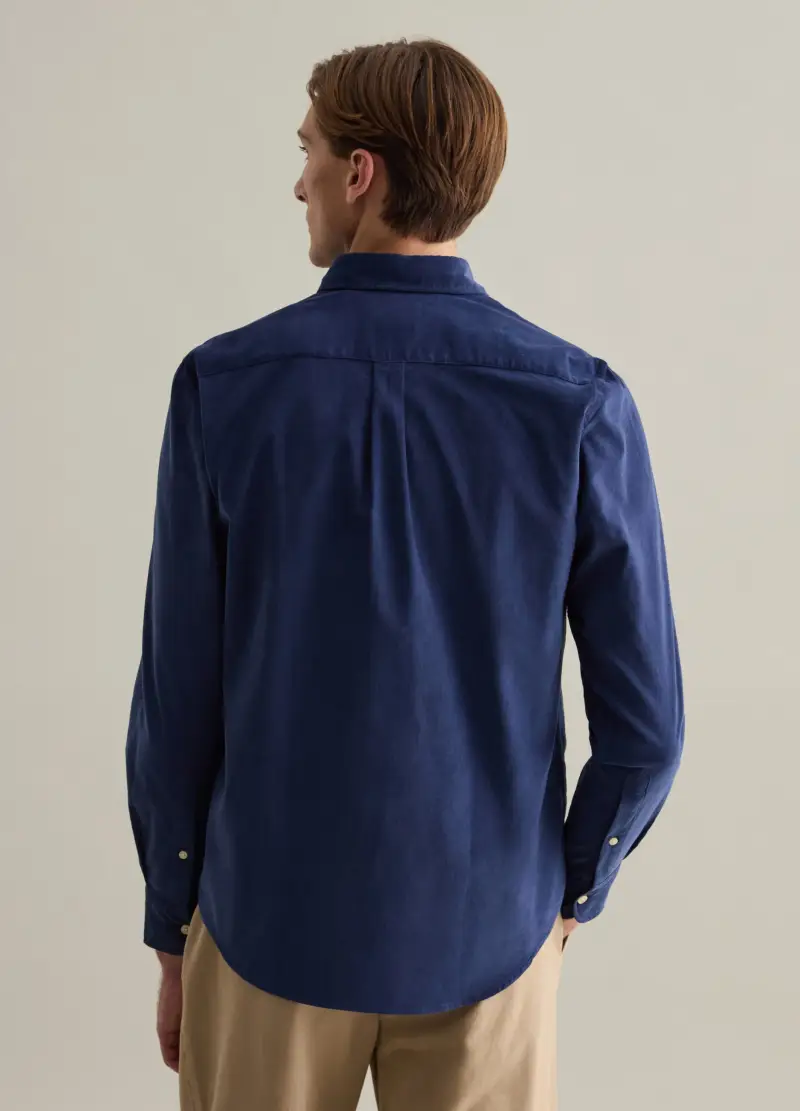 Camicia In Corduroy Colletto Button-down, Uomo, Blu miniatura 3