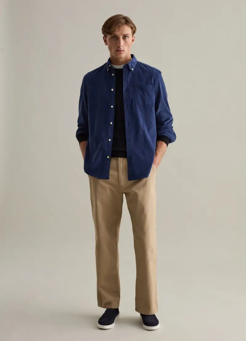 Camicia In Corduroy Colletto Button-down, Uomo, Blu