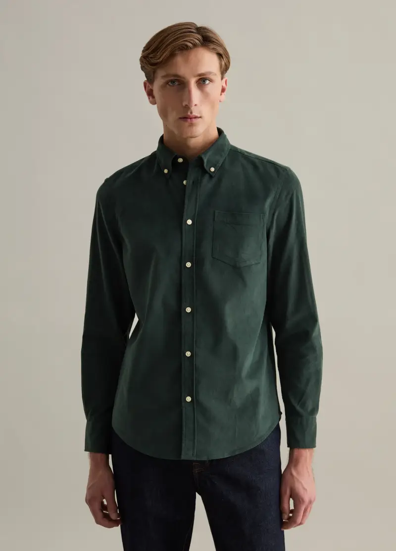 Camicia In Corduroy Colletto Button-down, Uomo, Verde miniatura 2