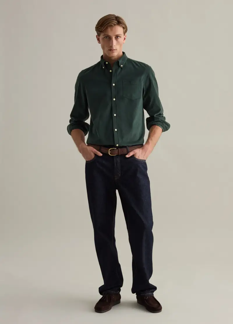 Camicia In Corduroy Colletto Button-down, Uomo, Verde