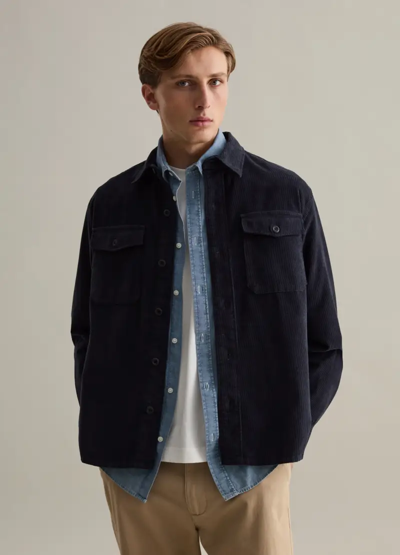 Camicia In Corduroy Con Tasche, Uomo, Blu miniatura 2