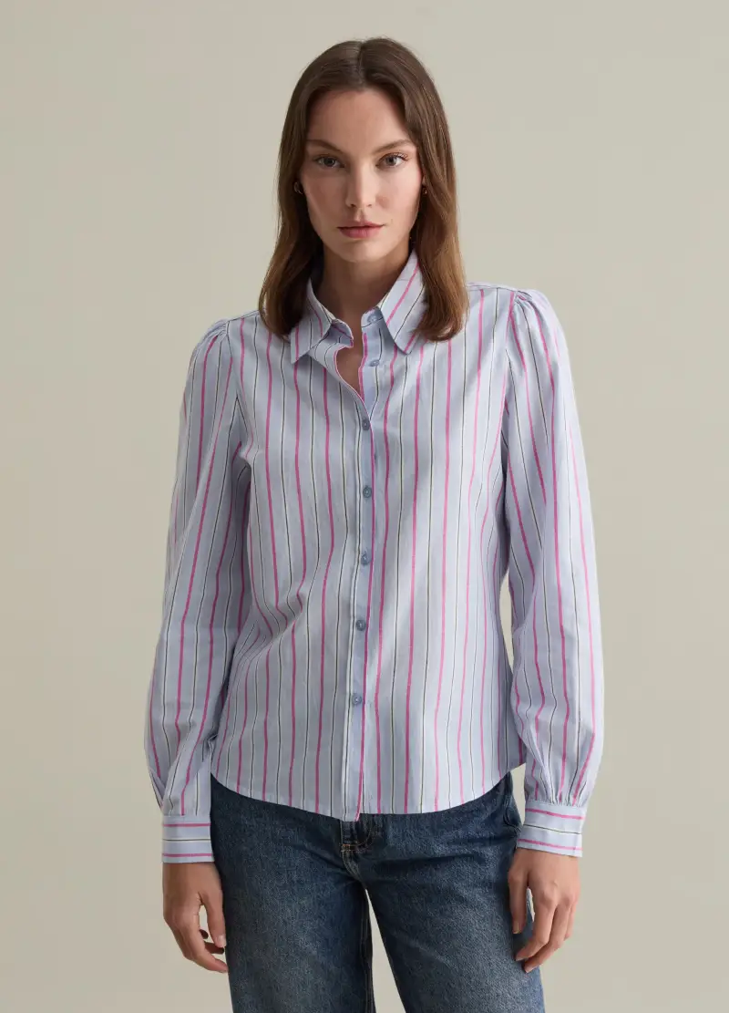 , Camicia In Cotone A Righe, Donna, Multicolor miniatura 2