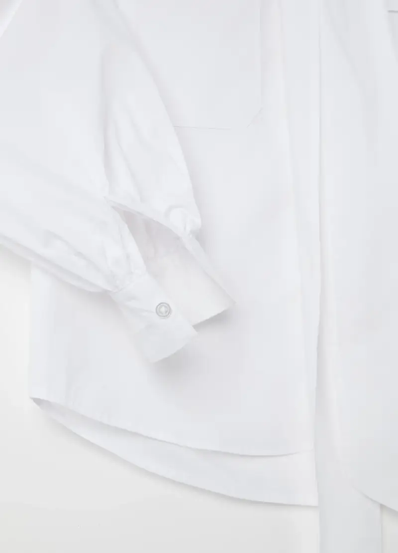 Camicia In Cotone Con Foulard A Fiocco, Donna, Bianco miniatura 2