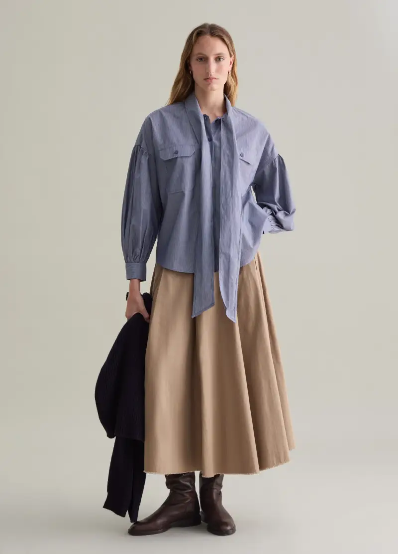 Camicia In Cotone Con Foulard A Fiocco, Donna, Multicolor miniatura 3