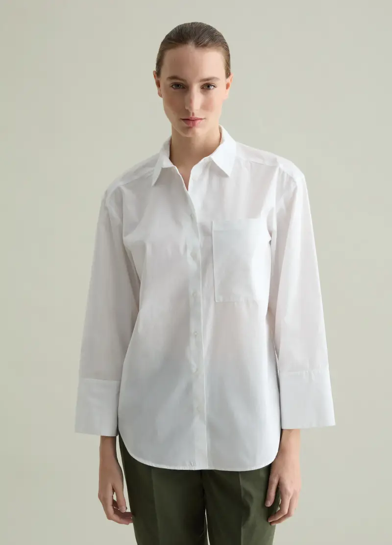Camicia In Cotone Con Tasca, Donna, Bianco miniatura 2