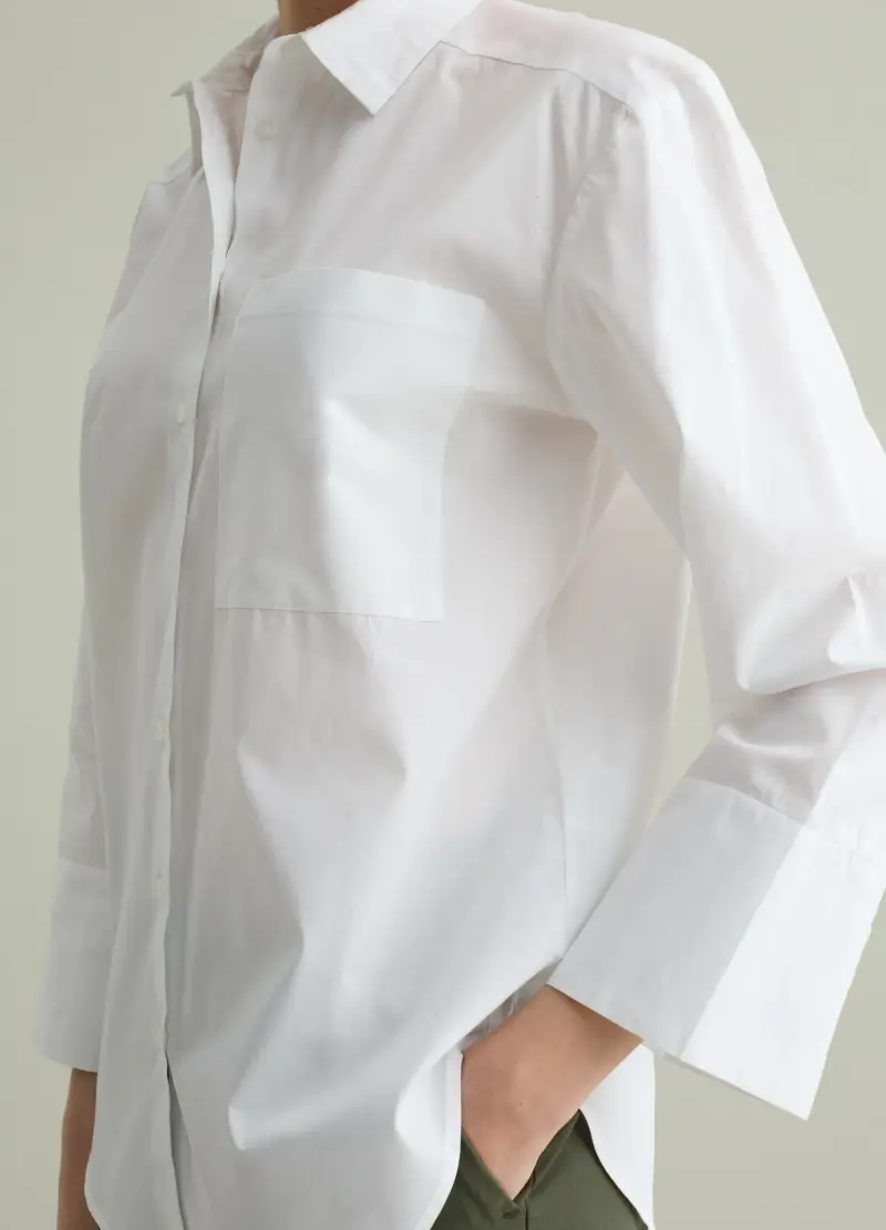 Camicia In Cotone Con Tasca, Donna, Bianco miniatura 3