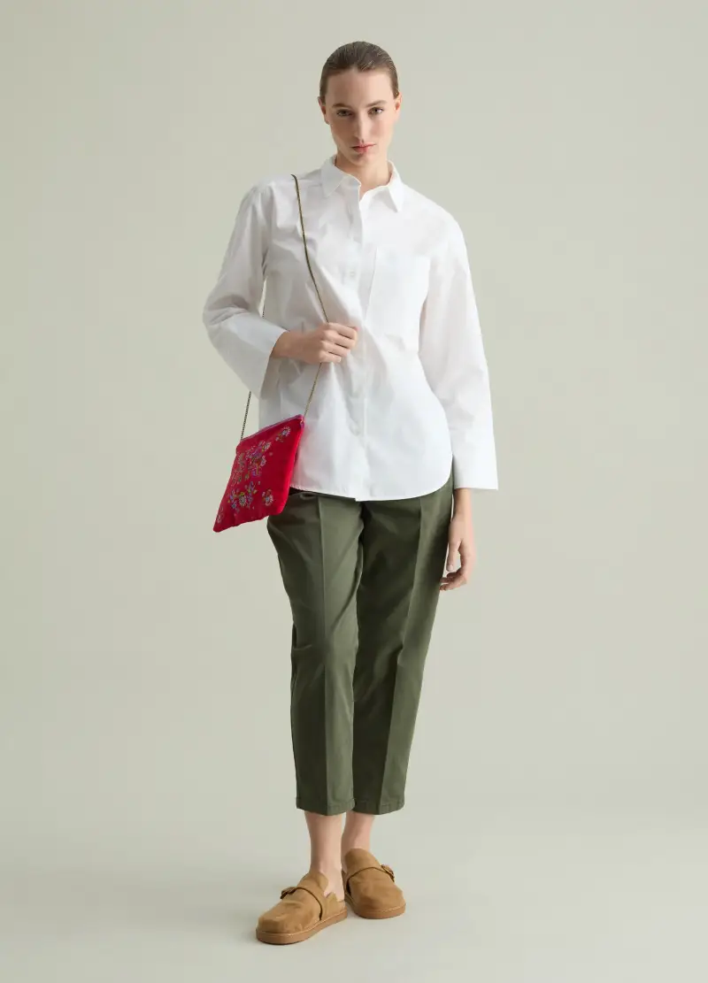 Camicia In Cotone Con Tasca, Donna, Bianco