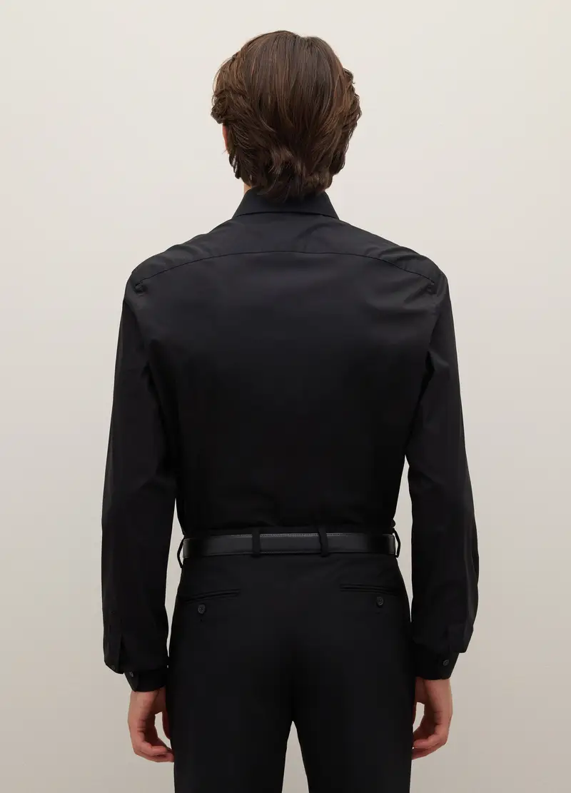 Camicia In Cotone Elasticizzato Nera Slim Fit, Uomo, Nero miniatura 3