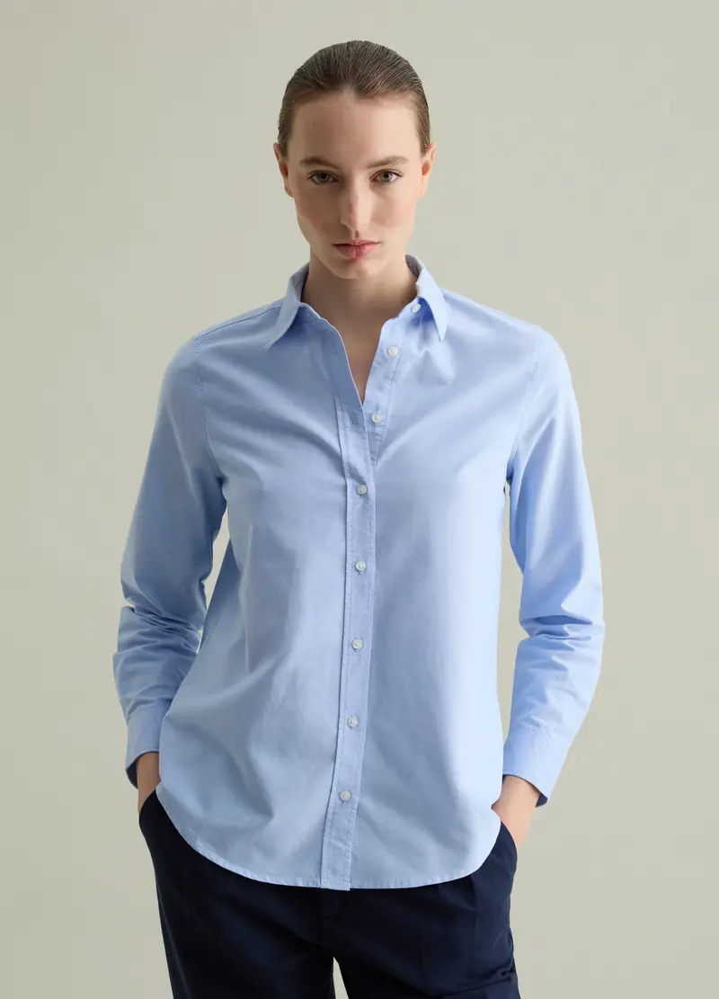 Camicia In Cotone Oxford, Donna, Azzurro miniatura 2