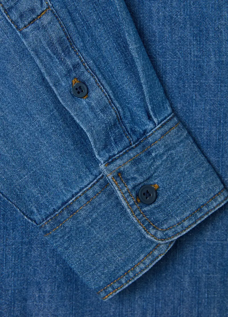 Camicia In Denim Con Effetto Fiammato, Uomo, Denim miniatura 2