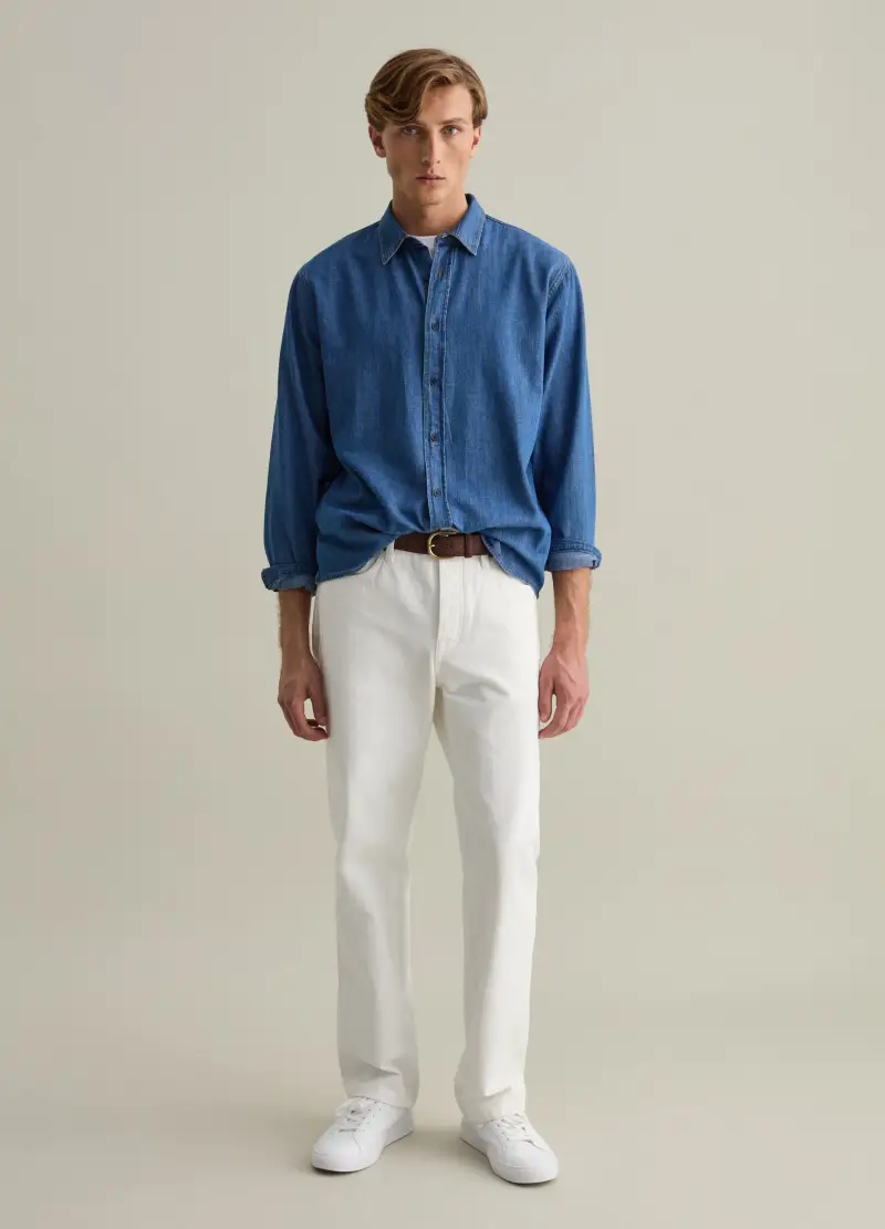 Camicia In Denim Con Effetto Fiammato, Uomo, Denim miniatura 3