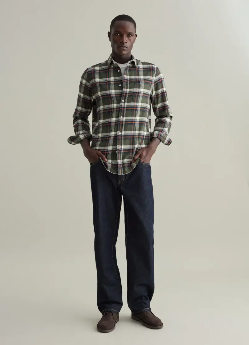 Camicia In Flanella Con Fantasia Check, Uomo, Multicolor