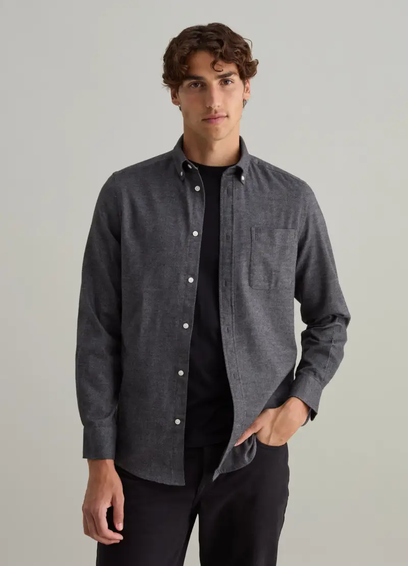 Camicia In Flanella Melange, Uomo, Grigio miniatura 2