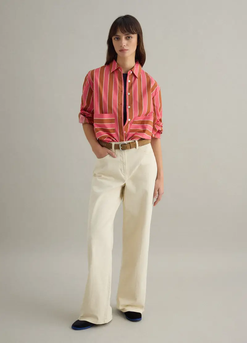 Camicia In Misto Cotone A Righe Multicolor Regular Fit, Donna, Multicolor miniatura 2