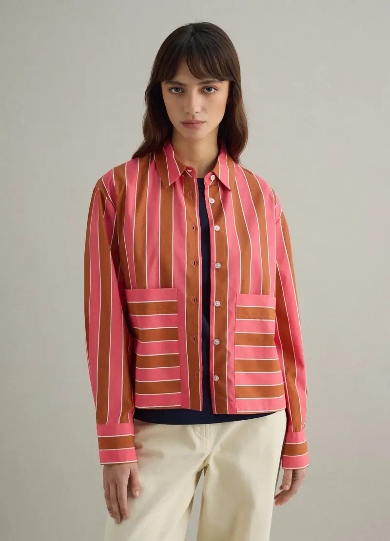 Camicia In Misto Cotone A Righe Multicolor Regular Fit, Donna, Multicolor miniatura 3