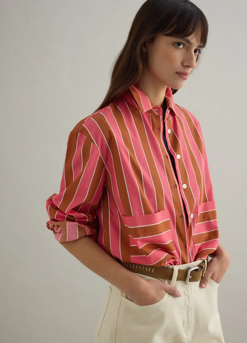 Camicia In Misto Cotone A Righe Multicolor Regular Fit, Donna, Multicolor