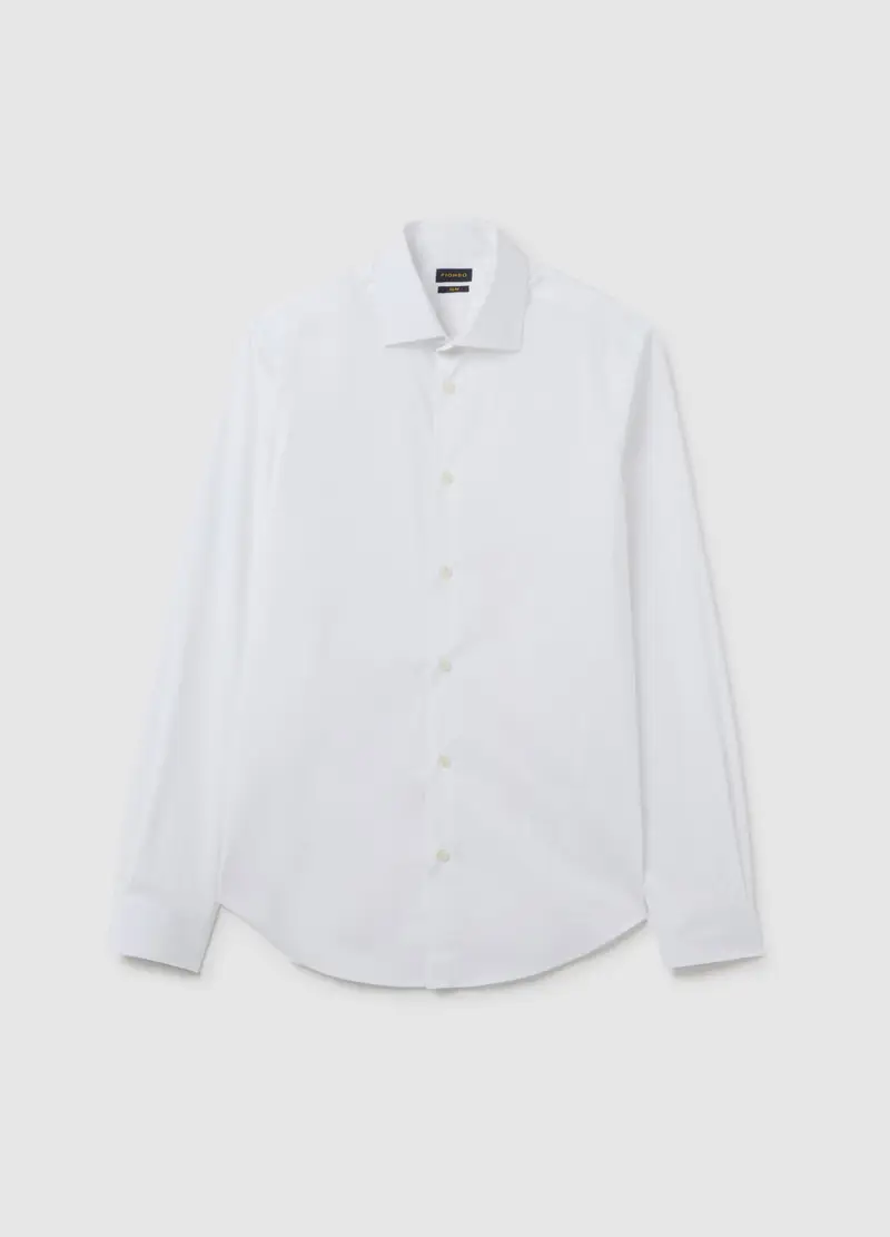 Camicia In Misto Cotone Bianca Slim Fit, Uomo, Bianco