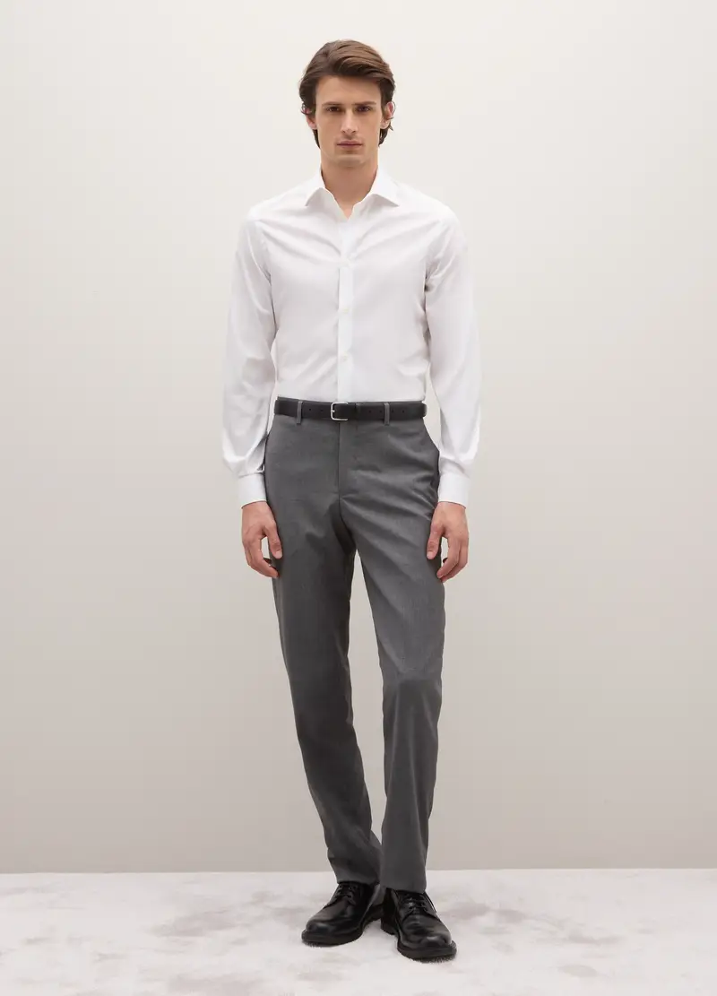 Camicia In Misto Cotone Bianca Slim Fit, Uomo, Bianco miniatura 2