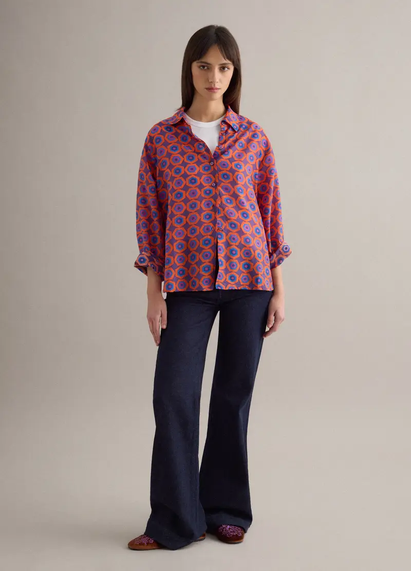 Camicia In Misto Lyocell Multicolor Regular Fit Con Fantasia Geometrica, Donna, Multicolor miniatura 2