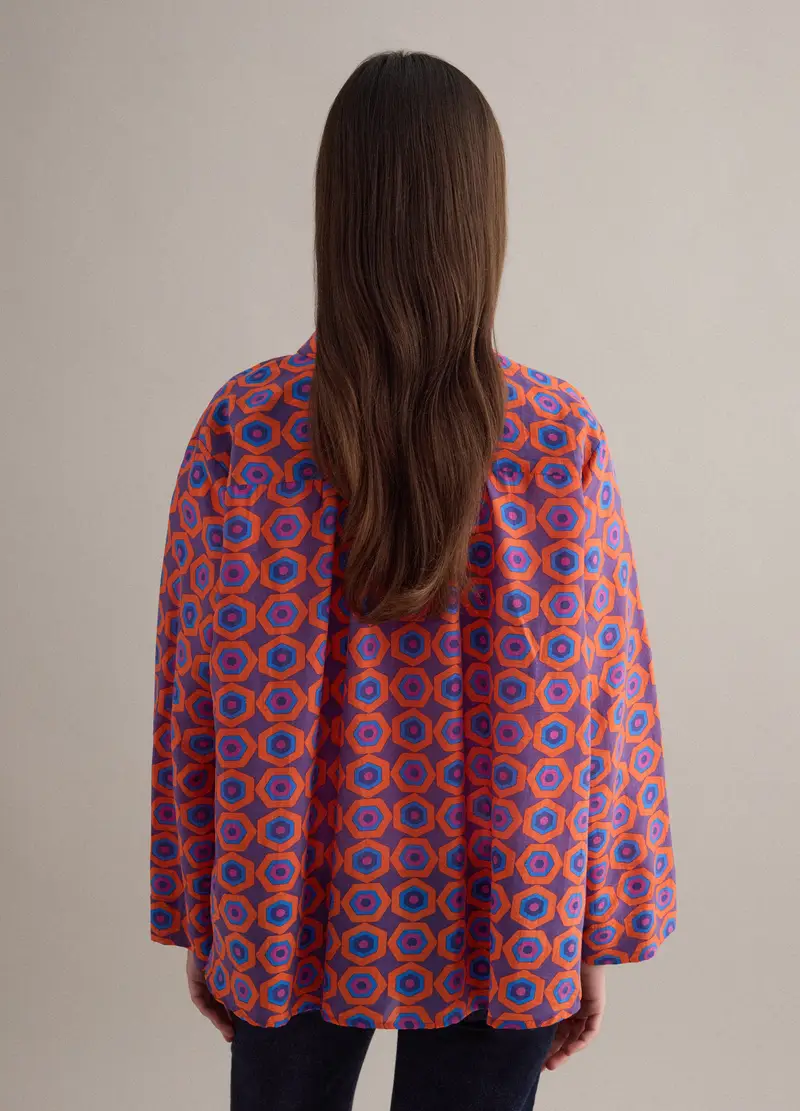 Camicia In Misto Lyocell Multicolor Regular Fit Con Fantasia Geometrica, Donna, Multicolor miniatura 3