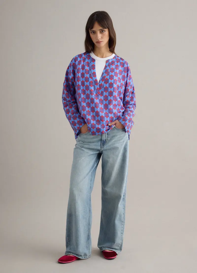 Camicia In Misto Lyocell Multicolor Regular Fit Deep V, Donna, Multicolor miniatura 2