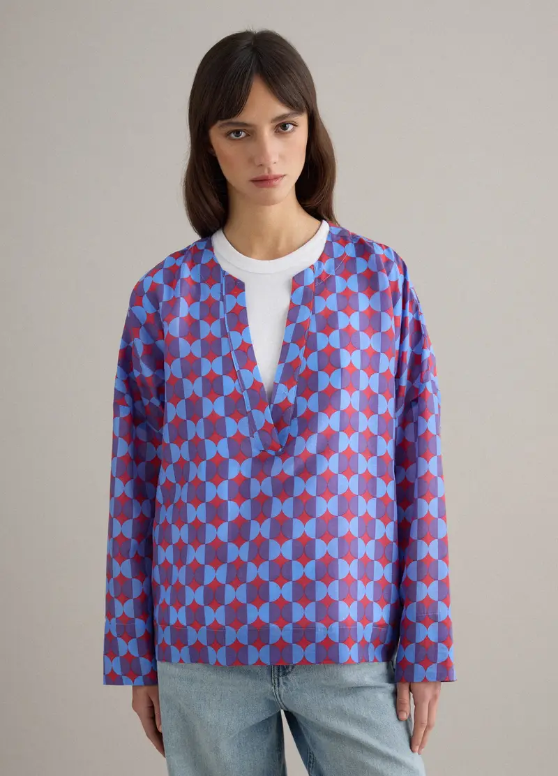 Camicia In Misto Lyocell Multicolor Regular Fit Deep V, Donna, Multicolor