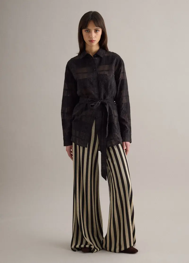 Camicia In Misto Viscosa Nera Oversize Fit A Quadri Semi-trasparente, Donna, Nero miniatura 2