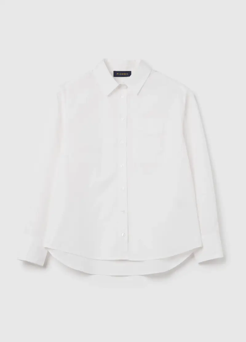 Camicia In Popeline Con Tasca, Donna, Bianco