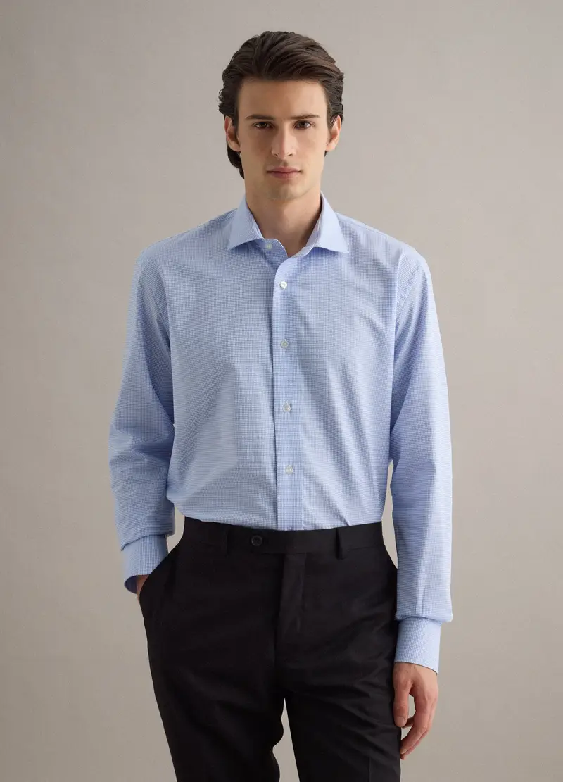 Camicia In Puro Cotone A Quadri Bianca E Azzurra Regular Fit Easy Iron, Uomo, Multicolor miniatura 3