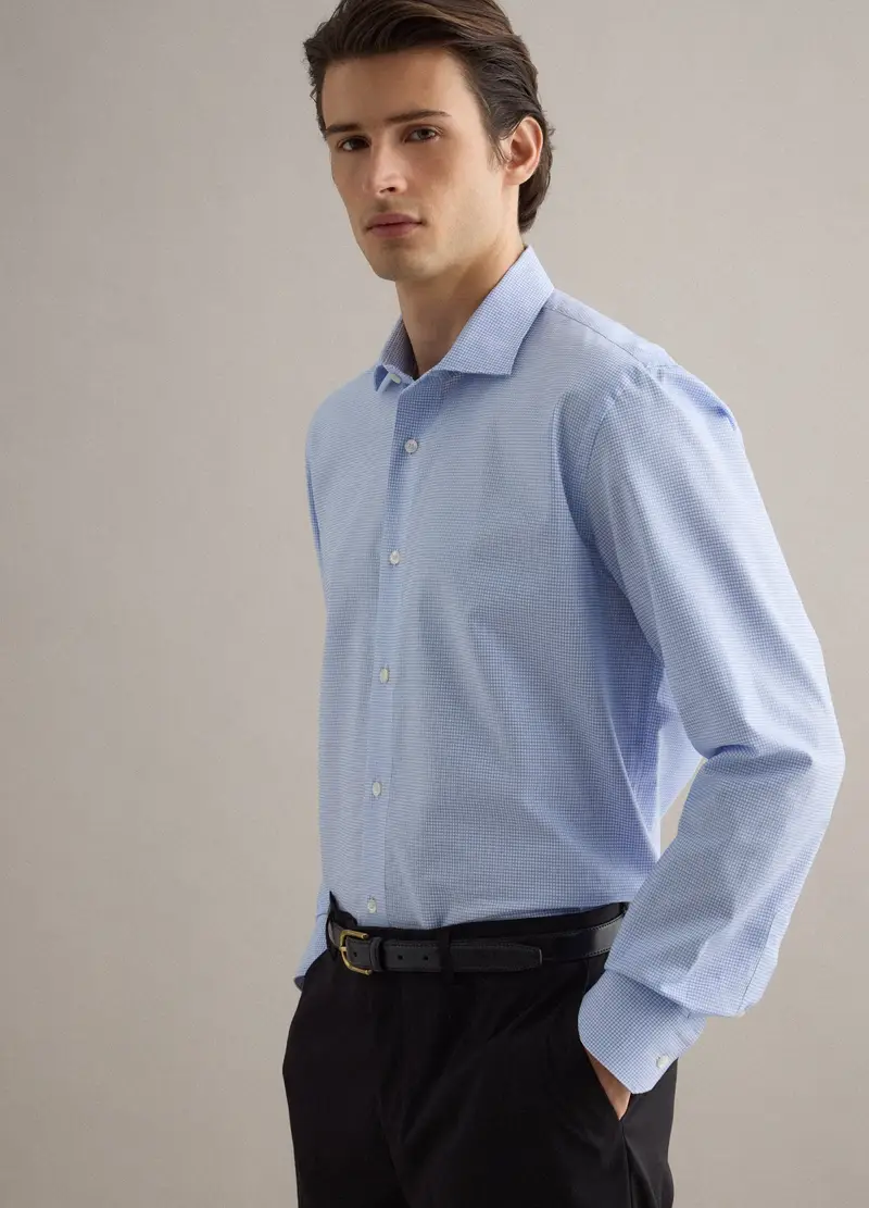 Camicia In Puro Cotone A Quadri Bianca E Azzurra Regular Fit Easy Iron, Uomo, Multicolor