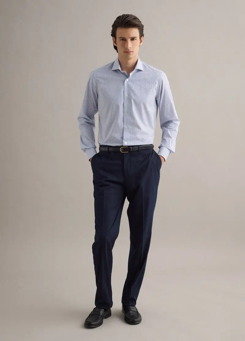 Camicia In Puro Cotone A Righe Bianche E Blu Slim Fit, Uomo, Multicolor miniatura 2