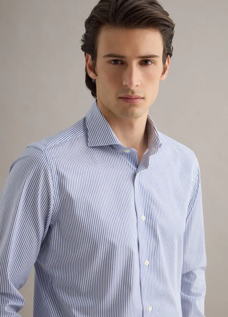 Camicia In Puro Cotone A Righe Bianche E Blu Slim Fit, Uomo, Multicolor