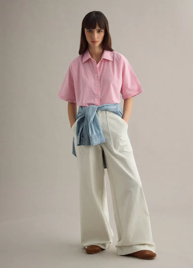 Camicia In Puro Cotone A Righe Bianche E Rosa Oversize Fit, Donna, Multicolor miniatura 2