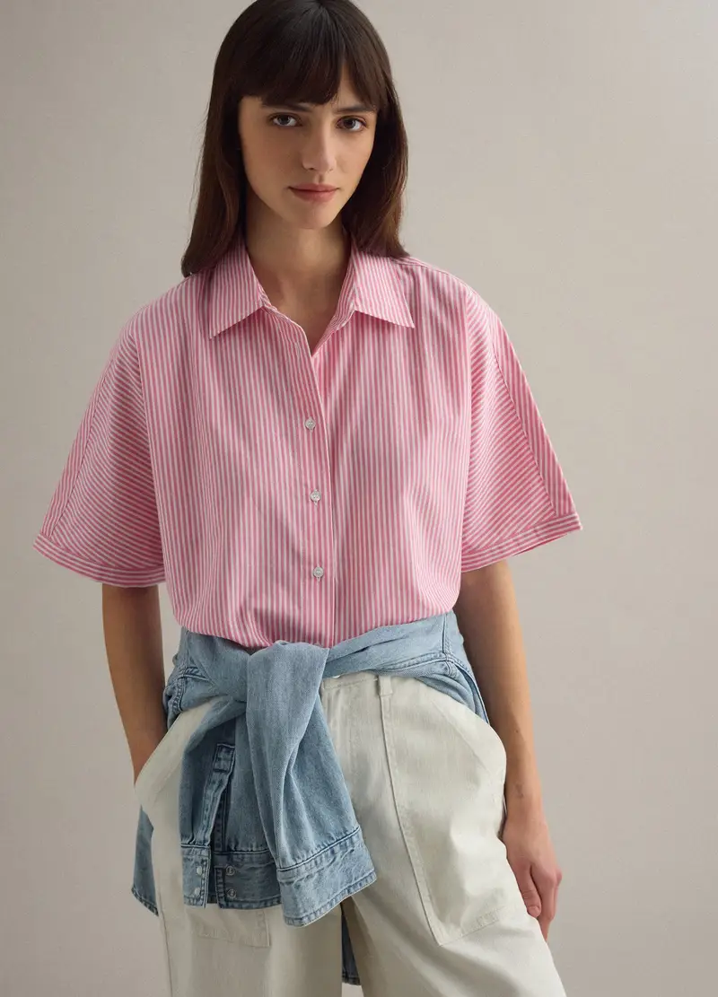 Camicia In Puro Cotone A Righe Bianche E Rosa Oversize Fit, Donna, Multicolor