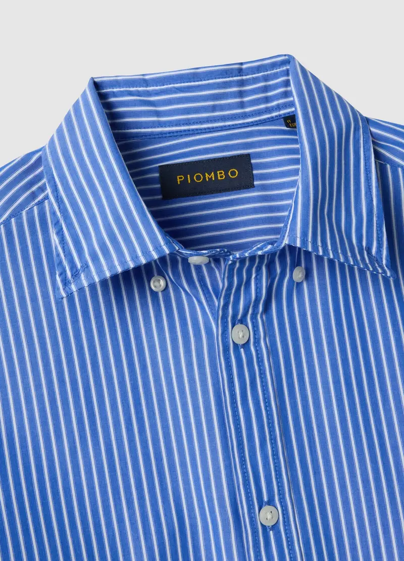 Piombo Camicia Uomo A Righe Blu e Bianco in Puro Cotone miniatura 2