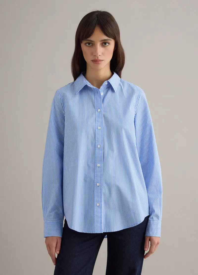 Camicia In Puro Cotone Azzurra A Righe Regular Fit, Donna, Multicolor miniatura 3