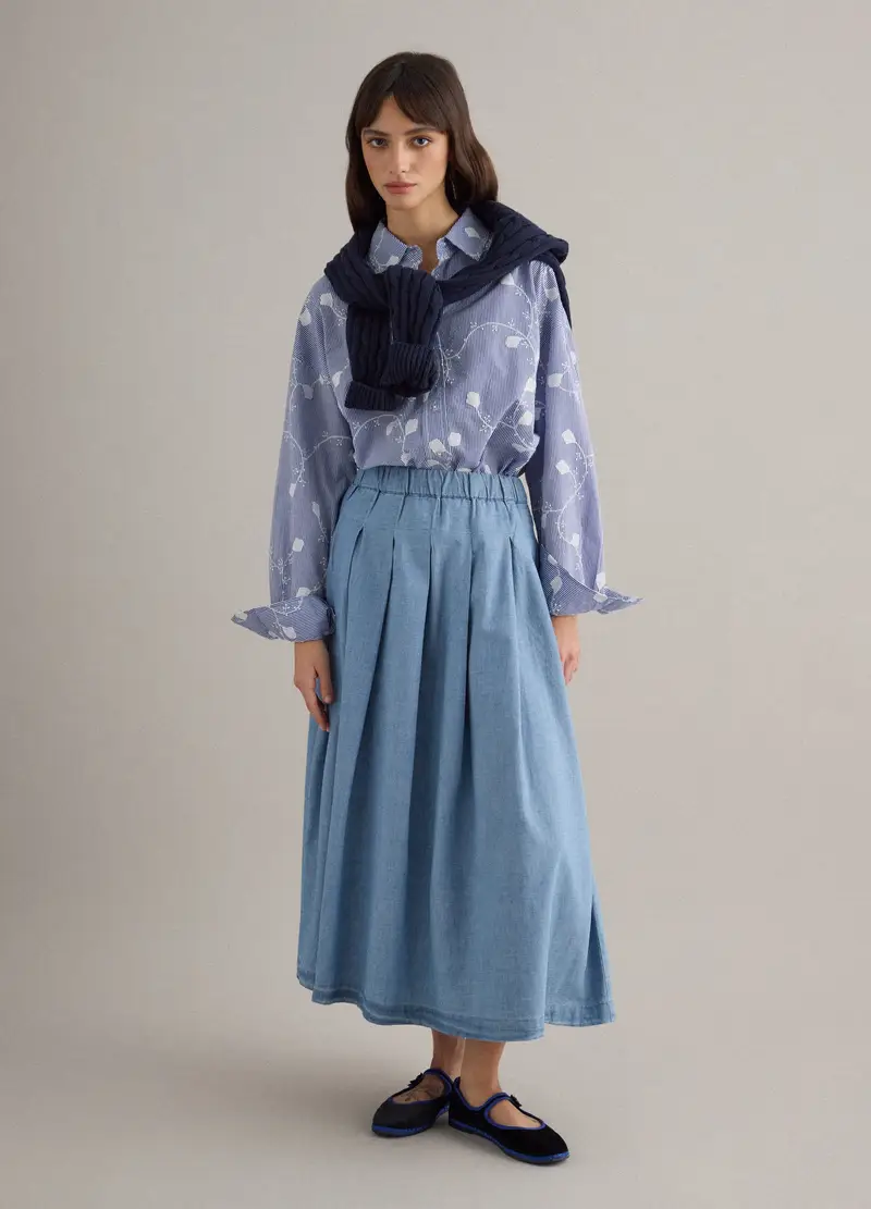 Camicia In Puro Cotone Azzurra Regular Fit Con Motivo Floreale, Donna, Azzurro miniatura 2