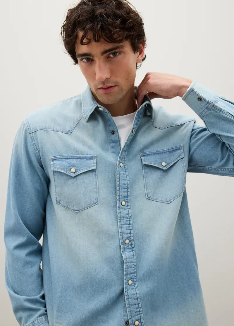 Camicia In Puro Cotone Azzurra Regular Fit, Uomo, Azzurro