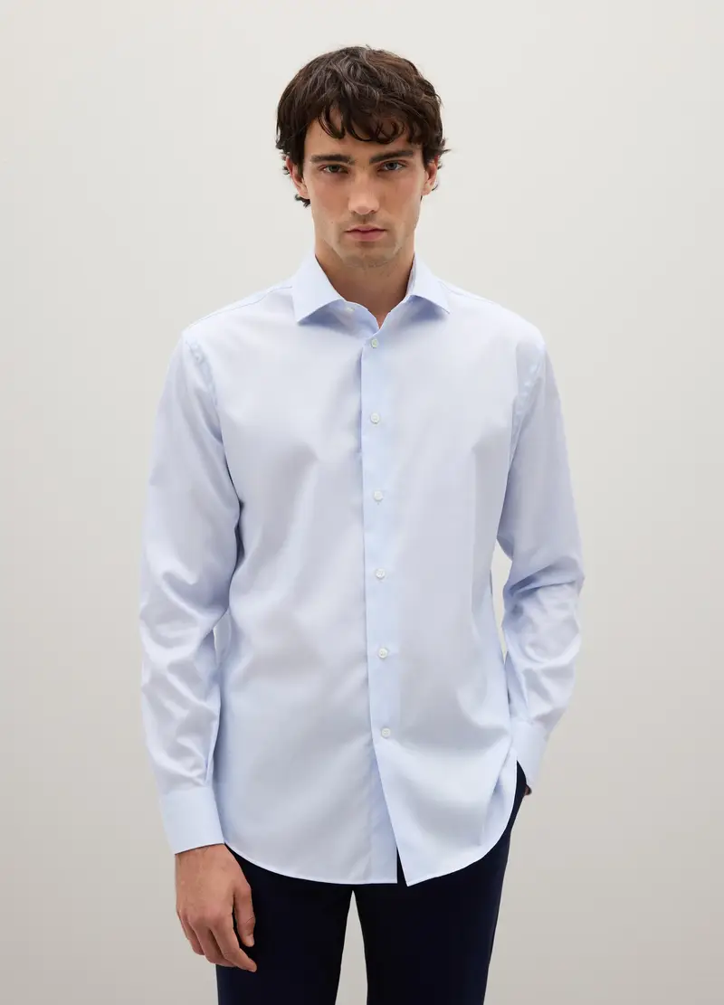 PIOMBO, Camicia In Puro Cotone Azzurra Regular Fit, Uomo, Azzurro, Taglia: 39 miniatura 2