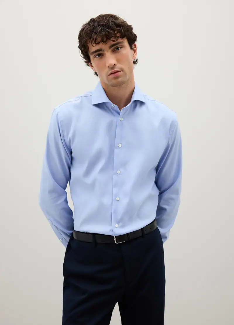 PIOMBO, Camicia In Puro Cotone Azzurra Regular Fit, Uomo, Azzurro, Taglia: 40