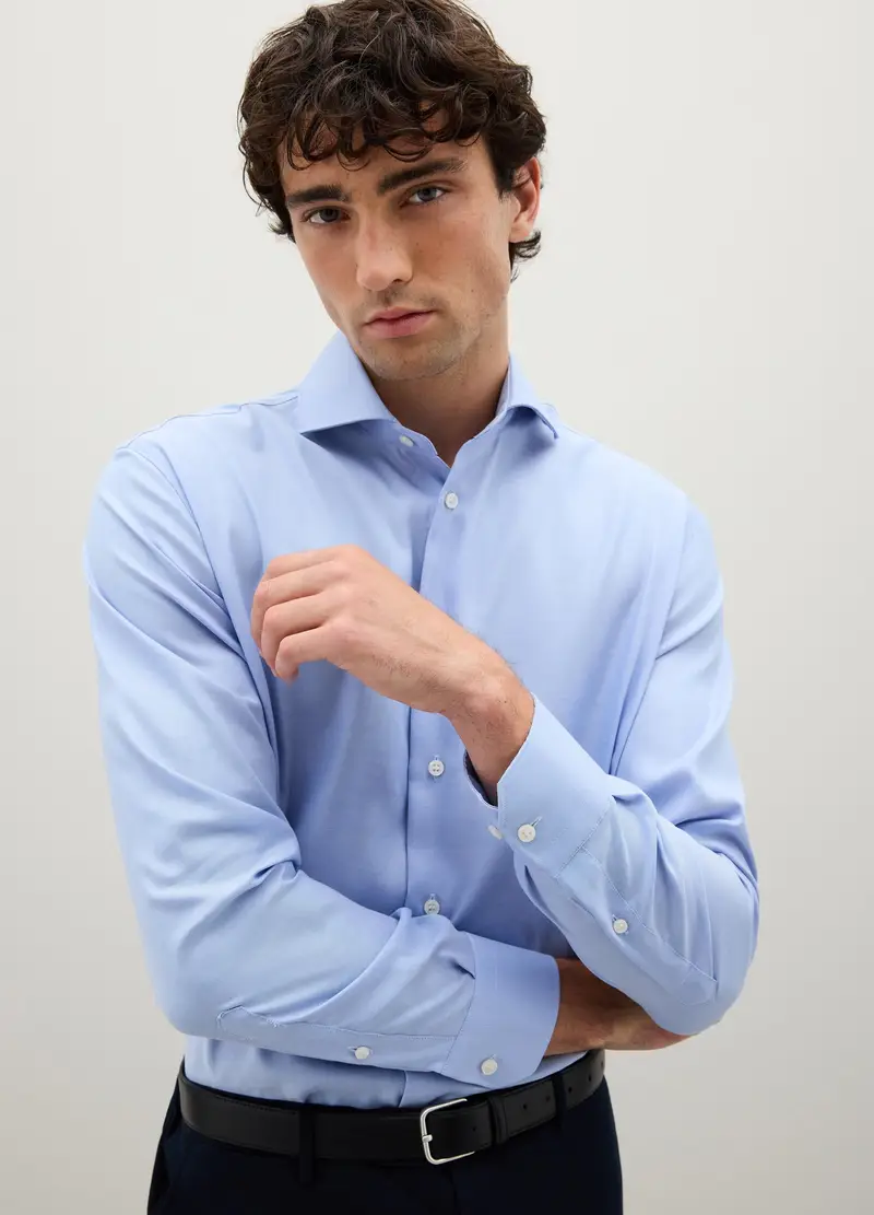 PIOMBO, Camicia In Puro Cotone Azzurra Regular Fit, Uomo, Azzurro, Taglia: 40 miniatura 2