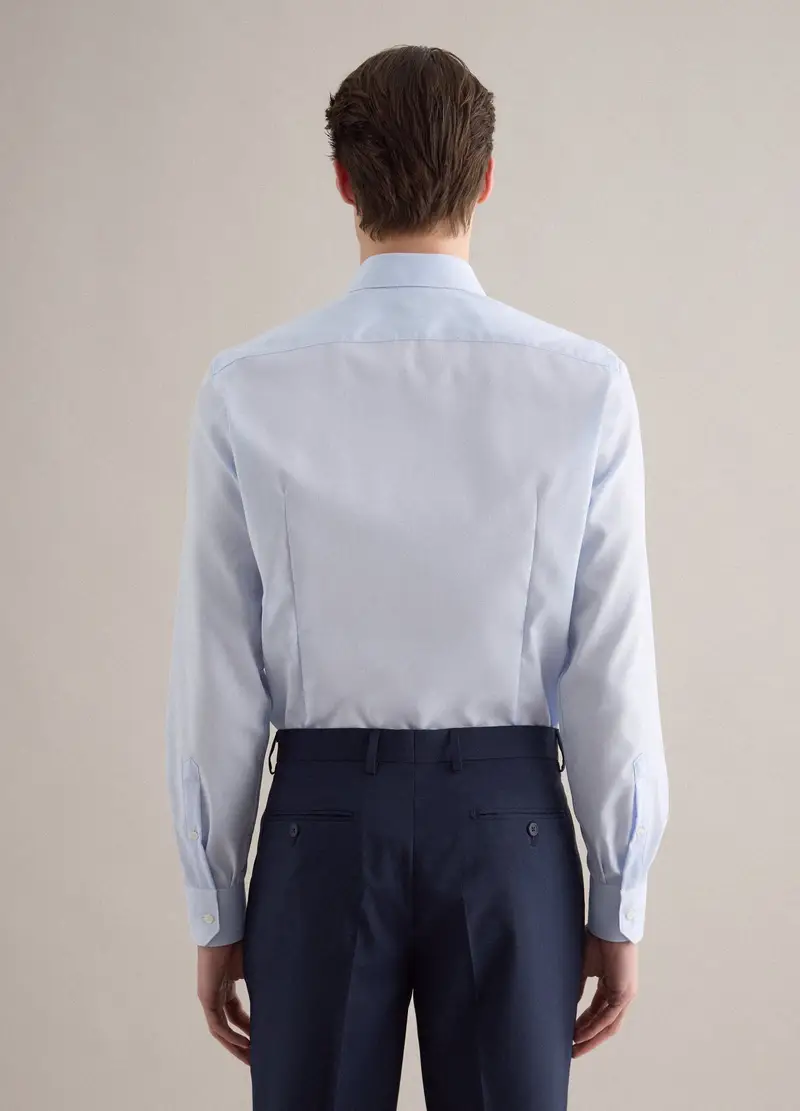 Camicia In Puro Cotone Azzurra Slim Fit No Iron, Uomo, Azzurro miniatura 3